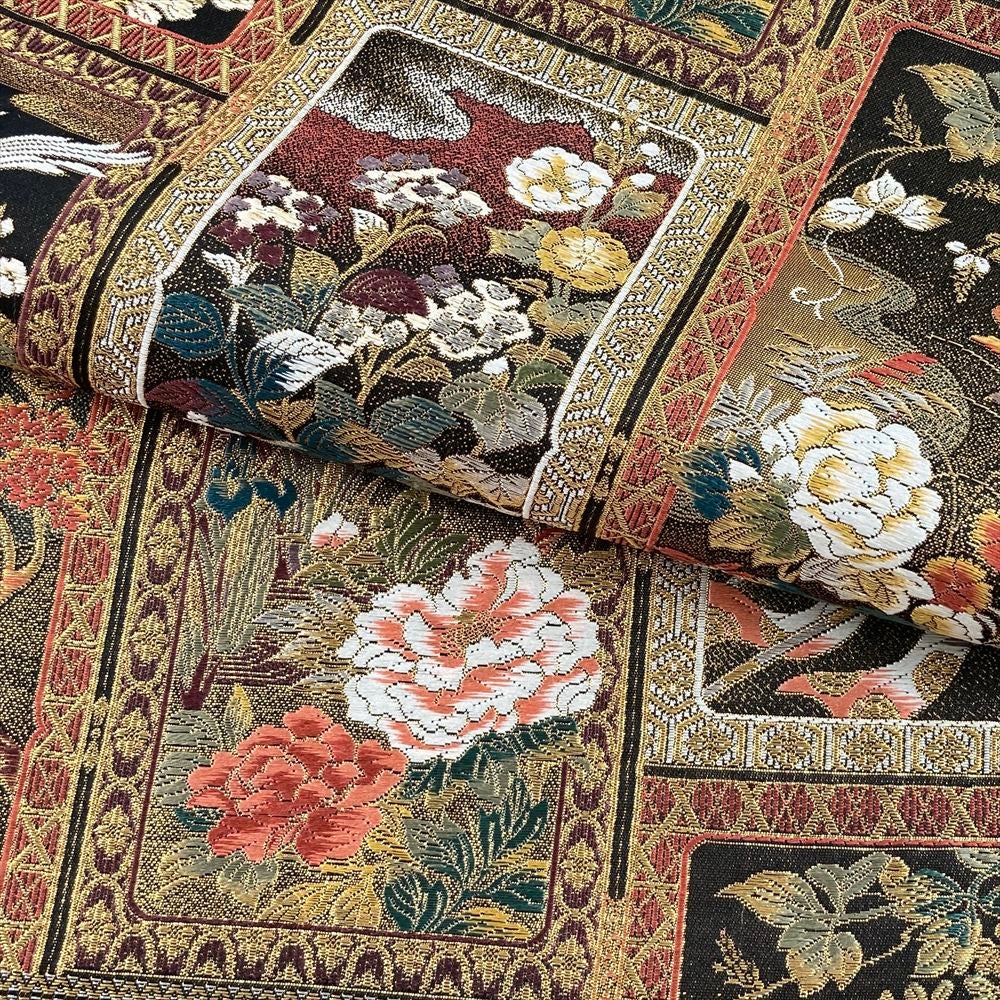 中古）袋帯 金 フォーマル 六通 織り 琳派端祥錦 四季花 御所車 絹