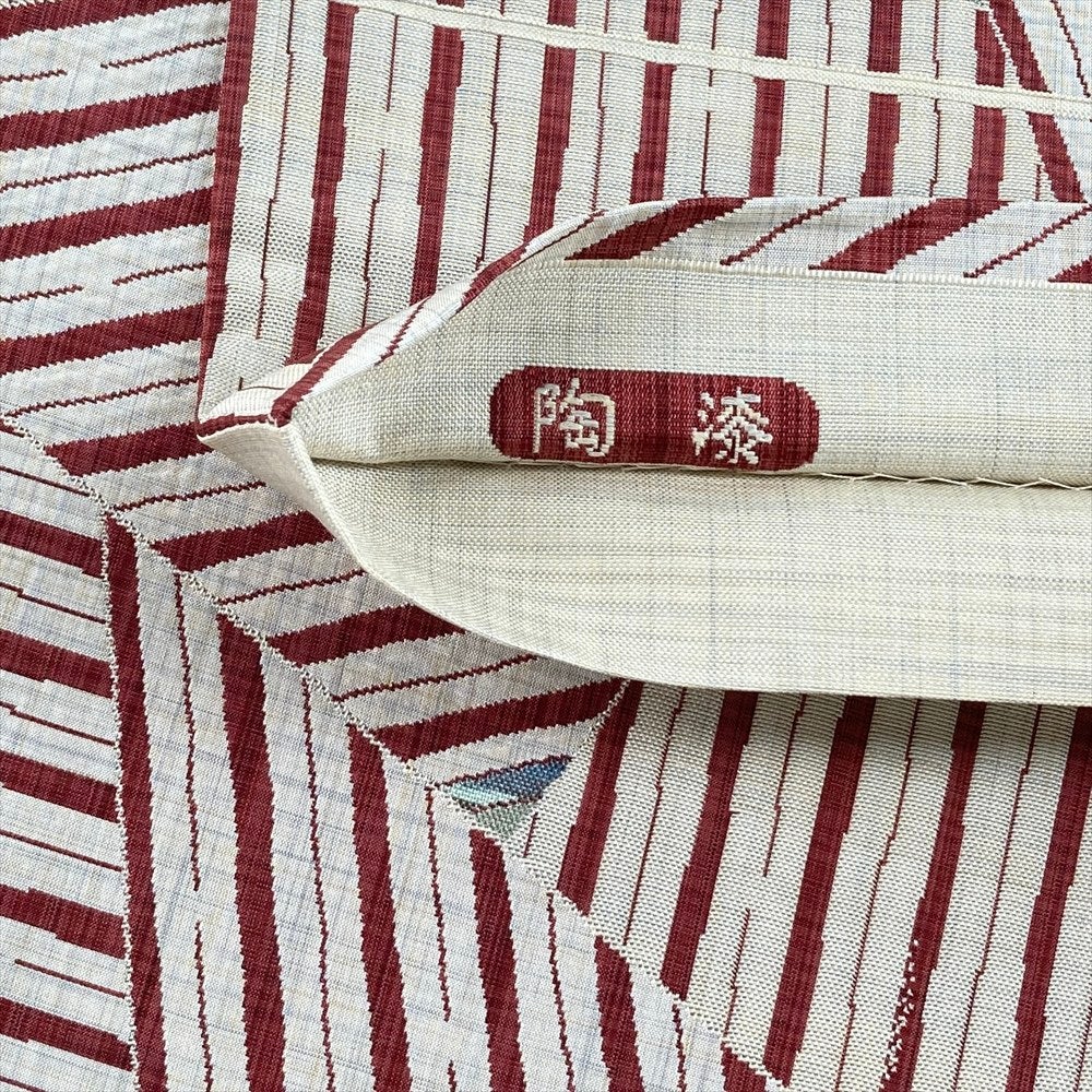 袋帯 洒落袋帯 正絹 茶色ｘ赤色ｘ多色 エスニック調 草花模様 六通柄 六通柄 長さ432cm【中古】 【キモノオフ野々市若松店】 袋帯 洒落袋帯 紬 絹 赤色x茶色 鳥に木々模様 六通柄 仕立て上がり