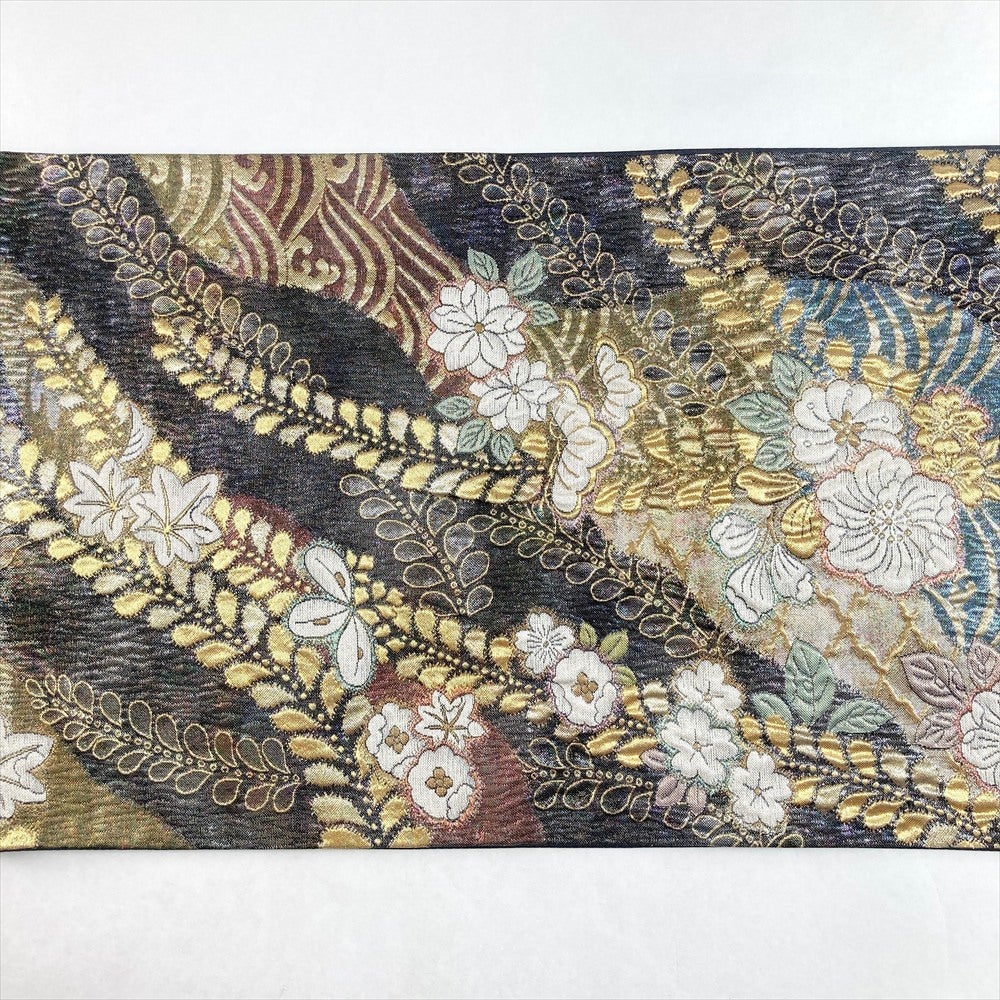 中古）袋帯 銀 金 フォーマル 六通 織り 辻が花 絹