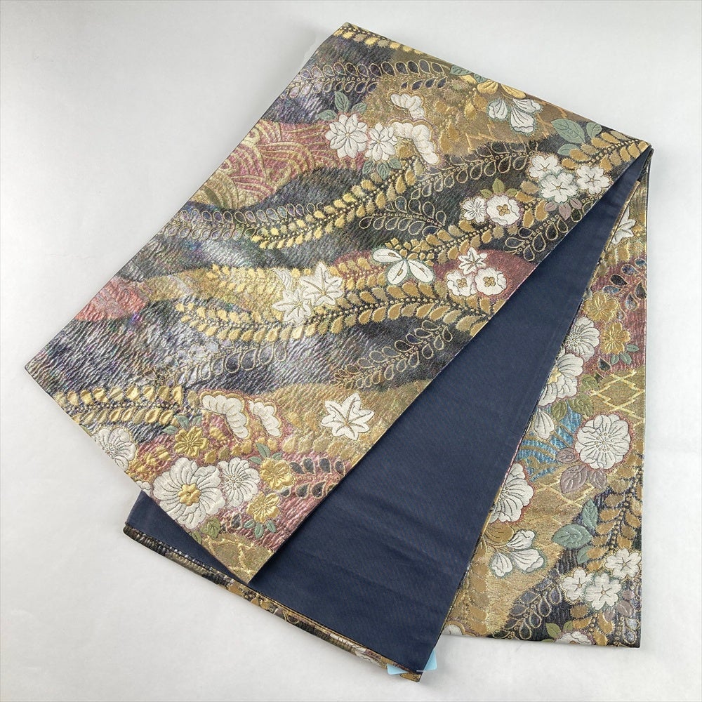 中古）袋帯 銀 金 フォーマル 六通 織り 辻が花 絹