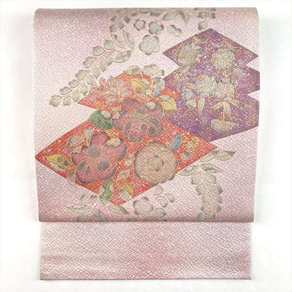 袋帯 六通 ふくれ織り 辻ヶ花模様 グラデーション リサイクル着物】袋帯 グラデーション ふくれ織 辻ヶ花 420cm 正絹 S