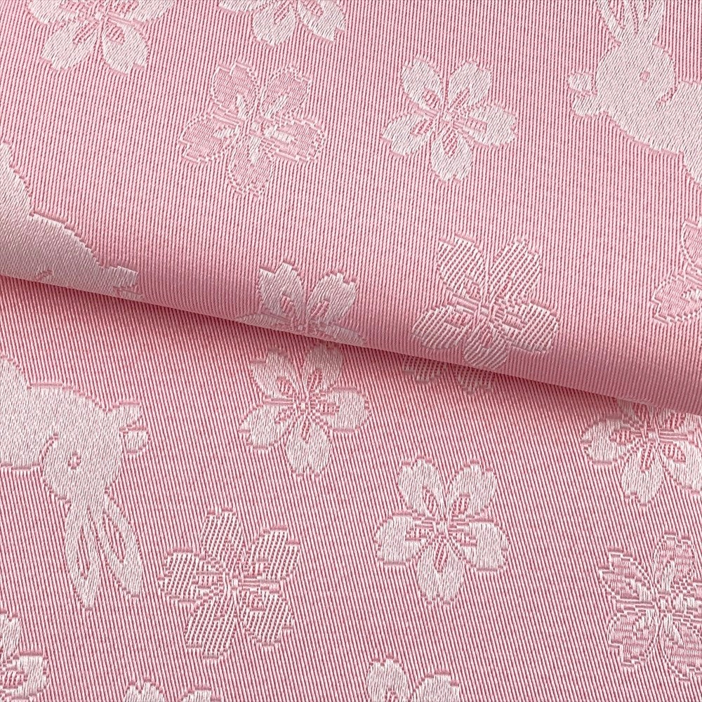 中古）半幅帯 ピンク カジュアル 織り 兎 うさぎ 桜 ポリエステル 未洗い