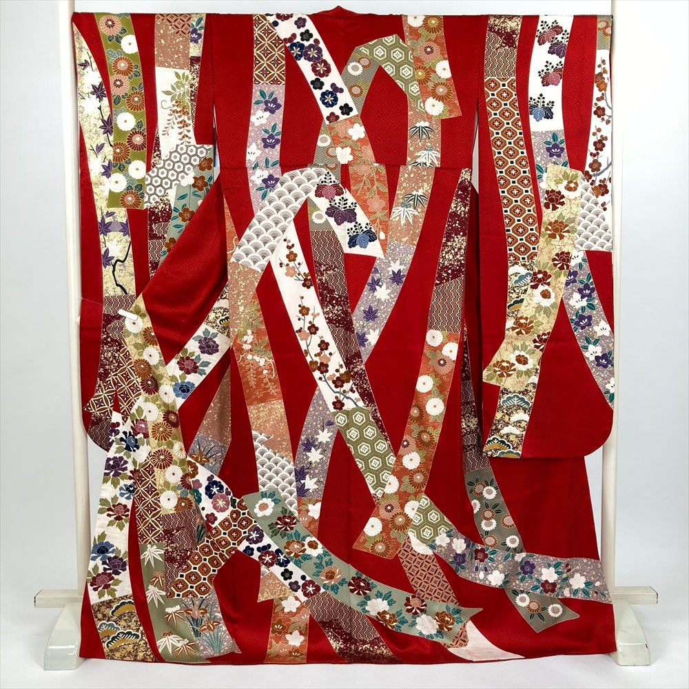 中古）振袖 オレンジ フォーマル 金駒刺繍 刺繍 金彩 地紋織り 雲取り