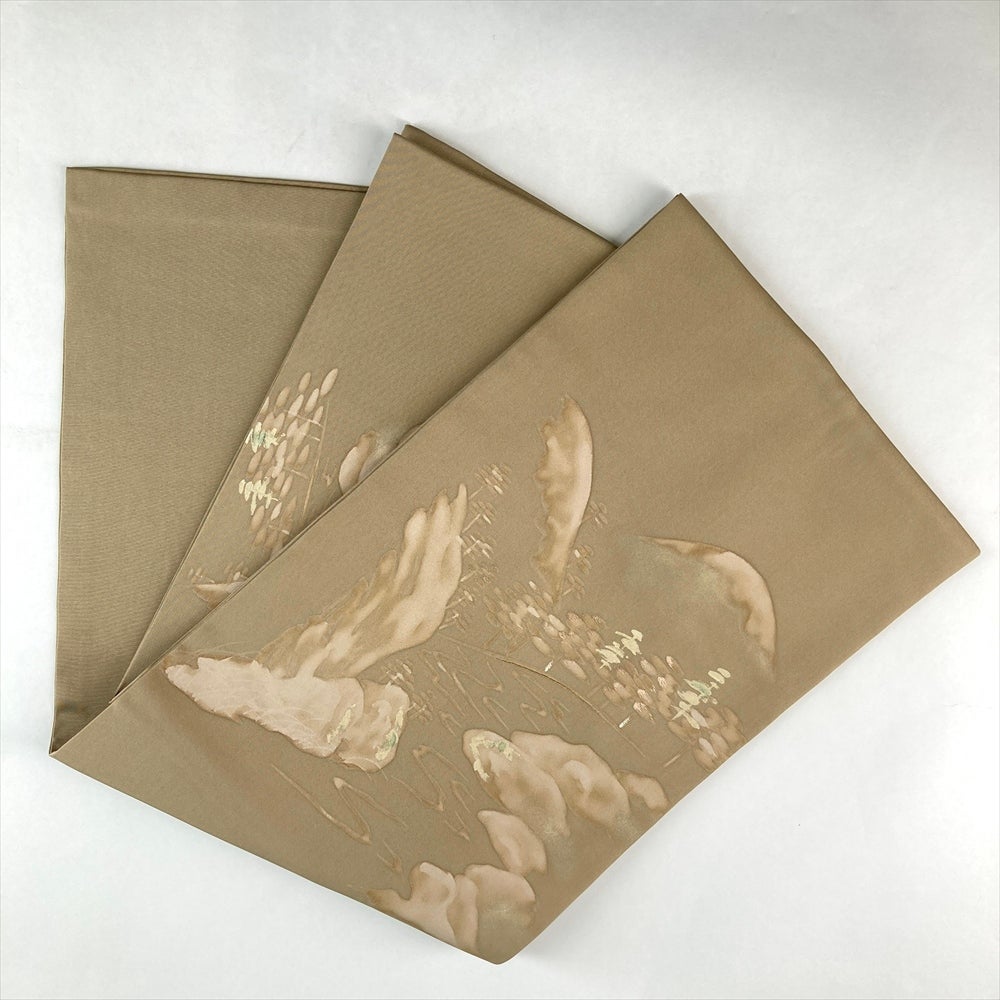 【中古】 名古屋帯 正絹(金銀糸除く) ベージュ系 マルチカラー モダン カジュアル 平仕立て 和装 呉服 和服 きもの レディース 女性 名古屋帯 正絹 新品 仕立て上がり カジュアル ベージュ 花 未使用 絹