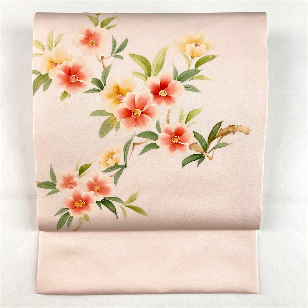 名古屋帯 未使用品 アンティーク帯 丸柄 ピンク 華柄 綴じ糸 NO-442 名古屋帯 未使用品 アンティーク帯 丸柄 ピンク 華柄 綴じ糸 NO-442
