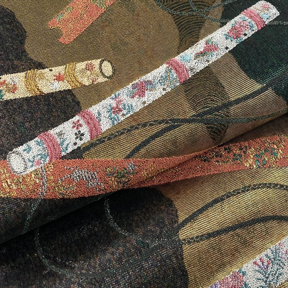 中古）袋帯 緑 金 フォーマル セミフォーマル 六通 織り 巻物 青銅箔