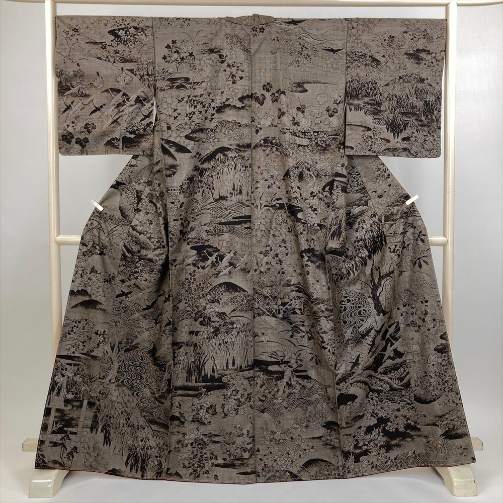 中古） 大島紬 黒 カジュアル 仏閣 エ霞 袷 S【身丈】158.5cm【裄丈