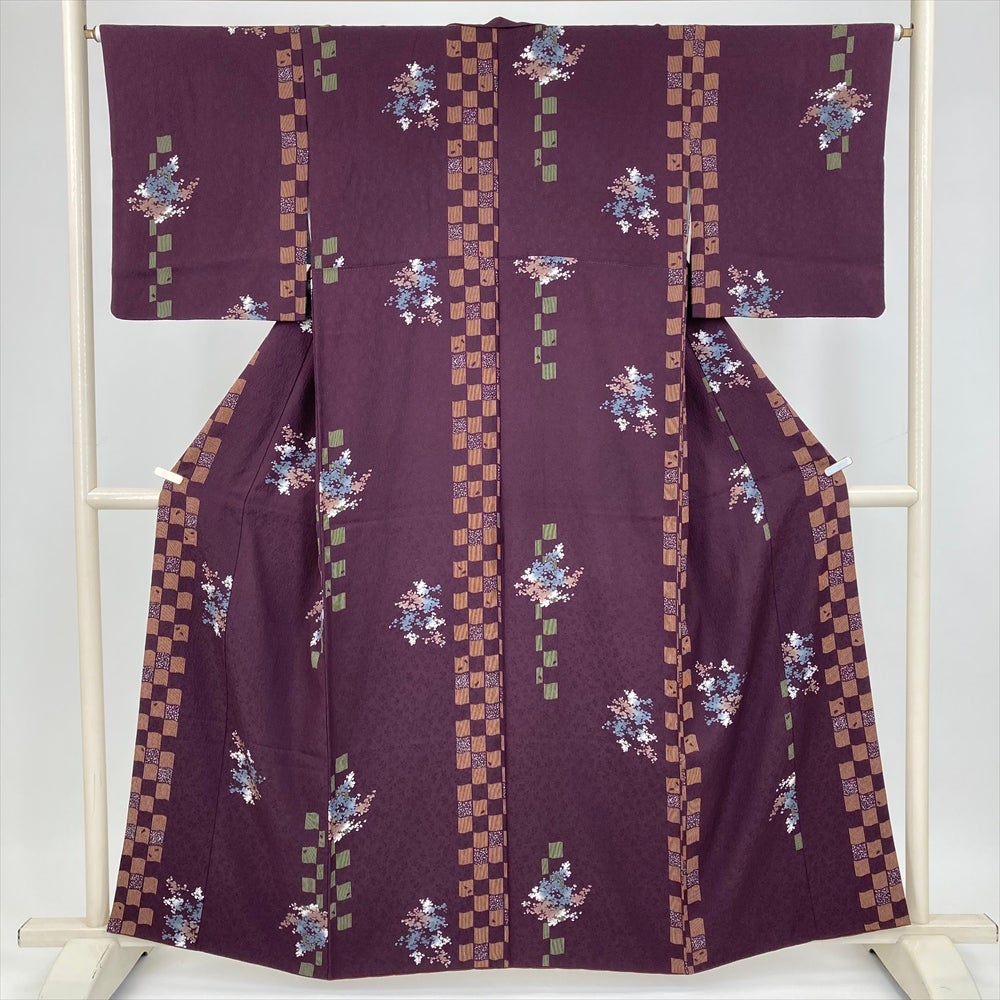 中古）訪問着 紫 ふくれ織り 絞り 染め分け 袷 L【身丈】165.5cm【裄丈