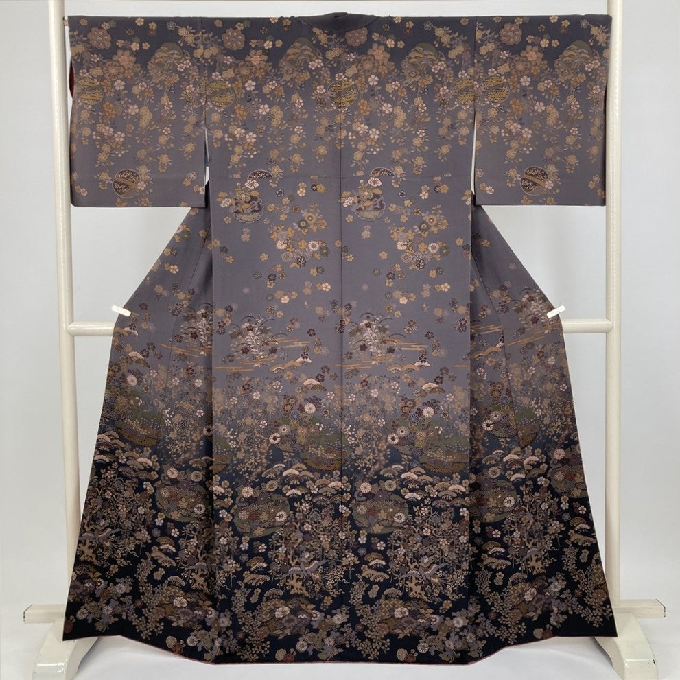 中古）色留袖 ピンク フォーマル 一つ紋 金駒刺繍 金彩 菱 松 竹 亀甲