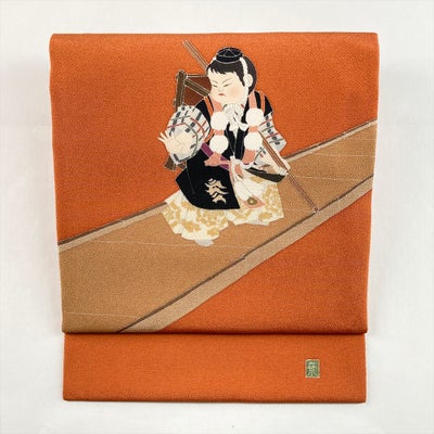 中古）名古屋帯 白金 カジュアル 名古屋仕立て 蘇州刺繍 唐子 絹