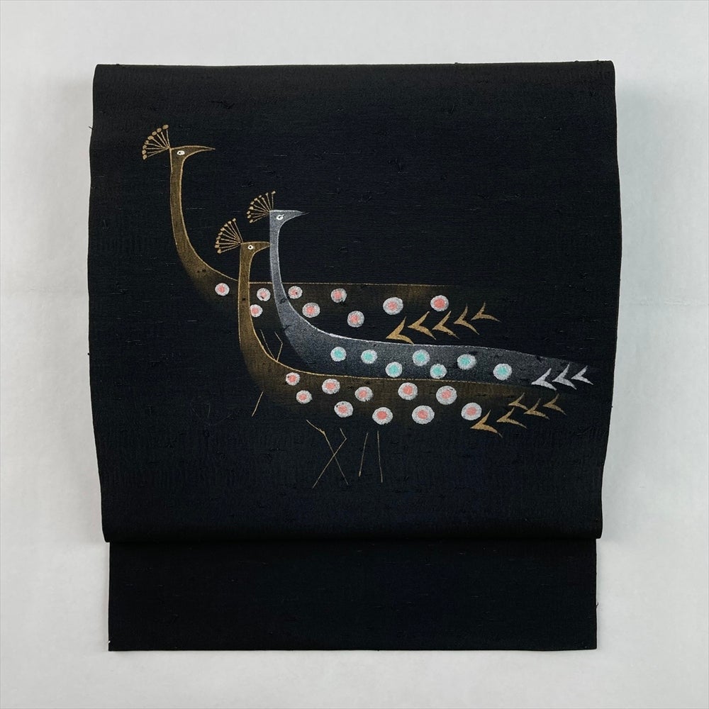 中古）名古屋帯 ピンク色 カジュアル 名古屋仕立て 塩瀬 染め 刺繍 牡丹
